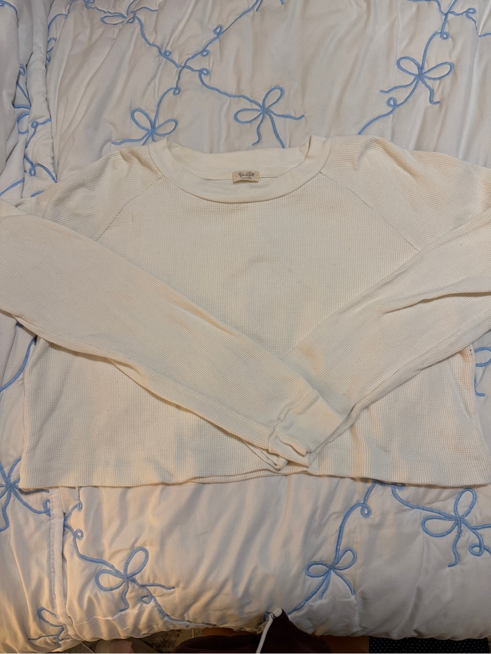 John Galt Waffle Knit Long Sleeve Crop Top - Cream